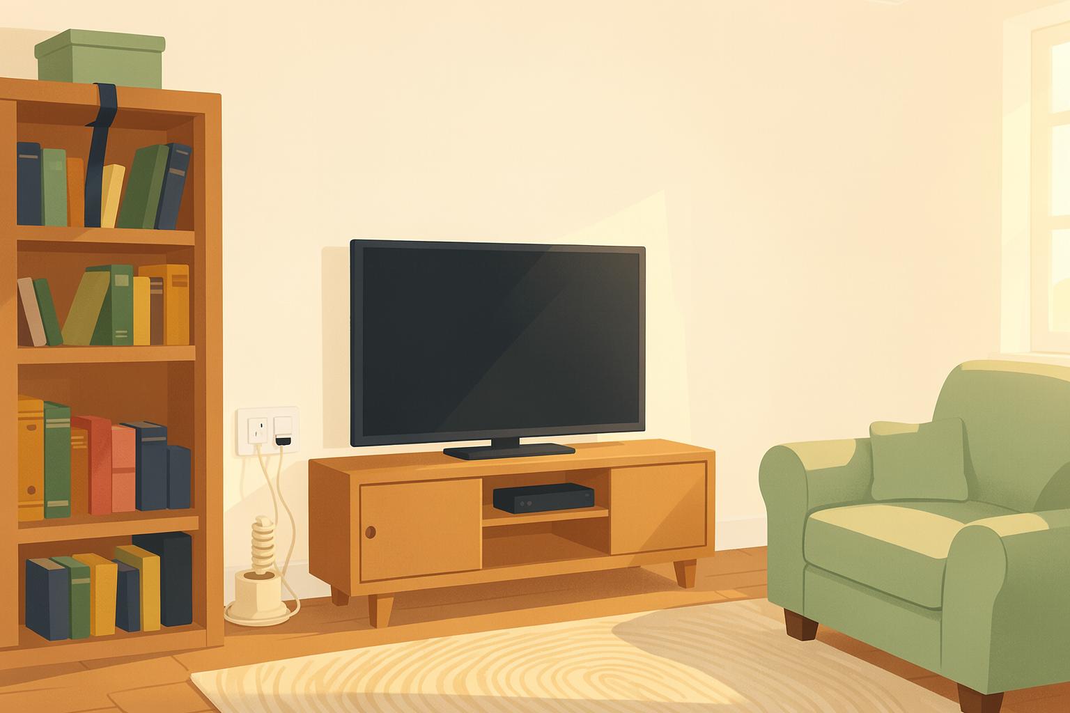 Sample illustration — the family room with the anchors, outlet covers, and cords addressed